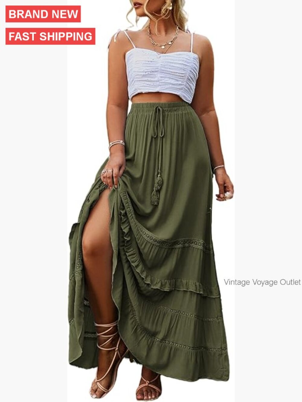 Plus Size Maxi Skirt High Waisted Floral Wrap Slit Boho Long Skirt